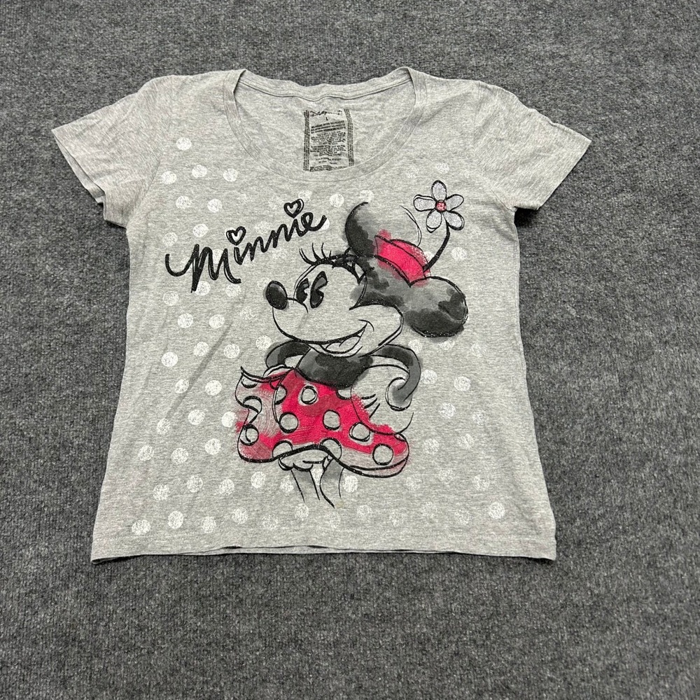 Disney Store T-Shirt Womens Size L Gray Organic Cotton Minnie Mouse Graphic Tee